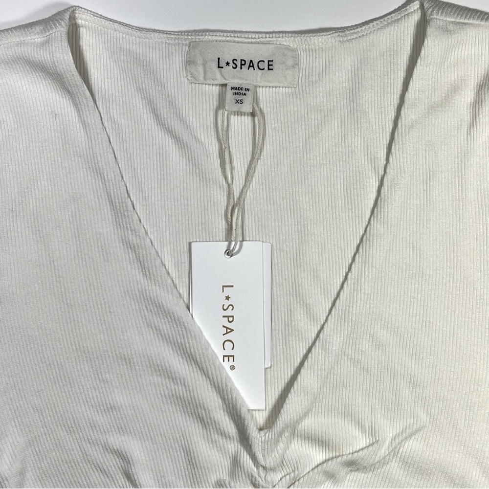 L* Space | Bodycon Micro Ribbed Ruched Lani Dress In Cream | CS - Picture 7 of 12